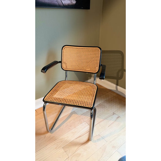 Rattan B35 Cantilever Chair and B64 Viennese Wicker Armchair by Marcel Breuer for Thonet, Set of 2 For Sale - Image 15 of 18