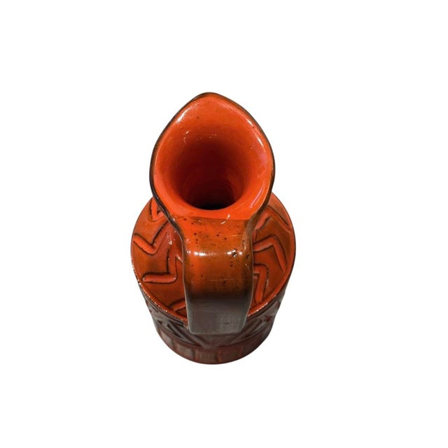 Bitossi Orange Mid-Century Modern Sgraffito Geometric Relief Ceramic Jug For Sale In Baton Rouge - Image 6 of 10