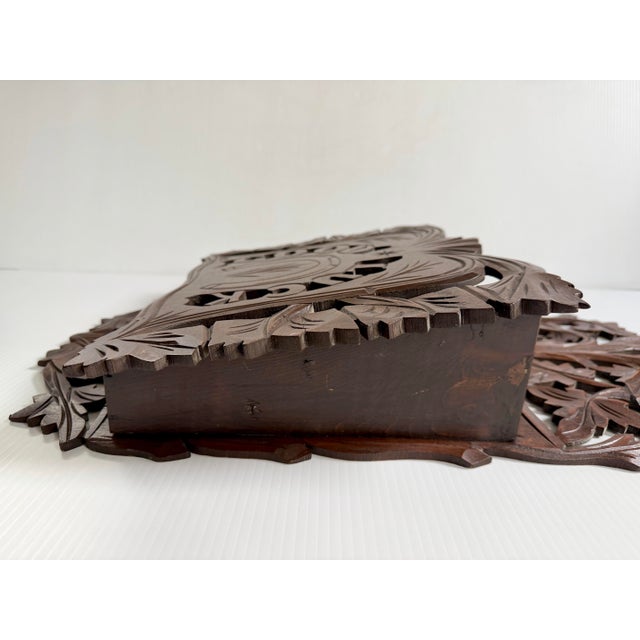 Large Antique Victorian Carved Wood Good Luck Wall Pocket Magazine Rack For Sale - Image 11 of 12