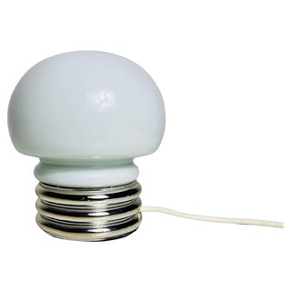 German Table Lamp in Opal Glass and Chrome, 1970s For Sale