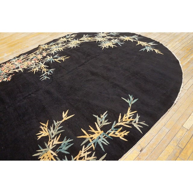 Art Deco 1920s Black Open Field Antique Artistic Art Deco Bamboo Design Chinese Oval Rug For Sale - Image 3 of 10