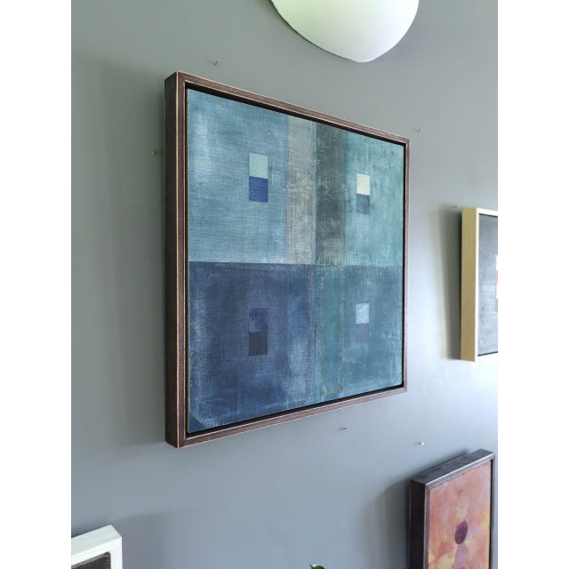 Contemporary 'Geometric Collage in Blues' Original Abstract Mixed Media Painting by British Artist Dave Boyd, Framed For Sale - Image 4 of 10
