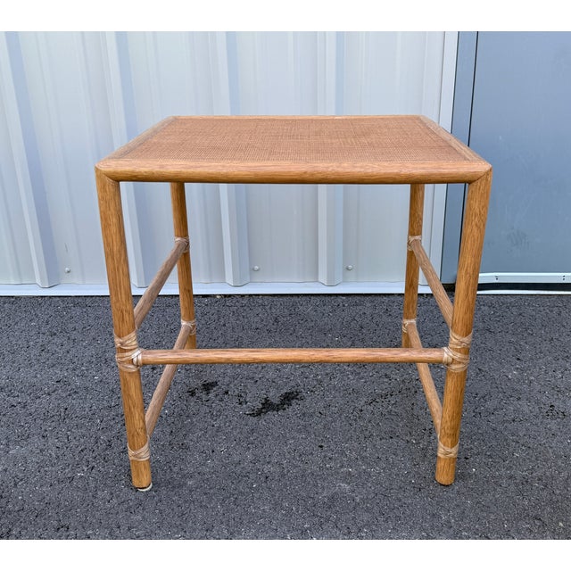 Pair of McGuire Cane & Rattan Chairs With Side Table, Late 20th Century For Sale In Salt Lake City - Image 6 of 8