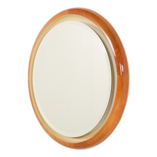 Italian Backlit Mirror in Cherry Wood, 1970s For Sale