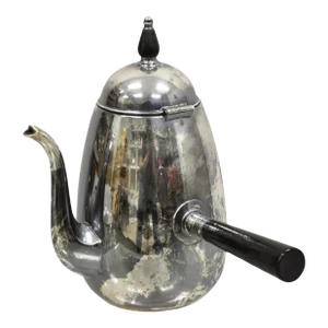 Mid 20th Century Fb Rogers Silver Plated Art Deco Coffee Tea Pot With Hinged Lid and Wooden Handle