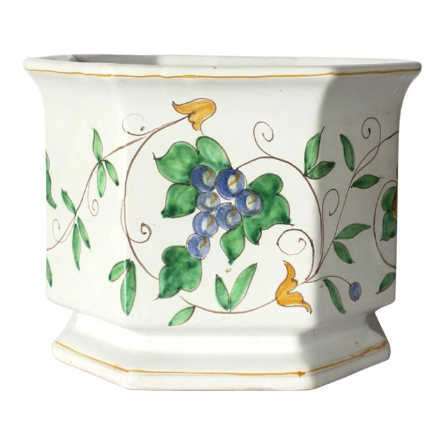 Italian Ceramic Flower or Plant Holder Planter Cachepot With Fruit & Vine Design For Sale