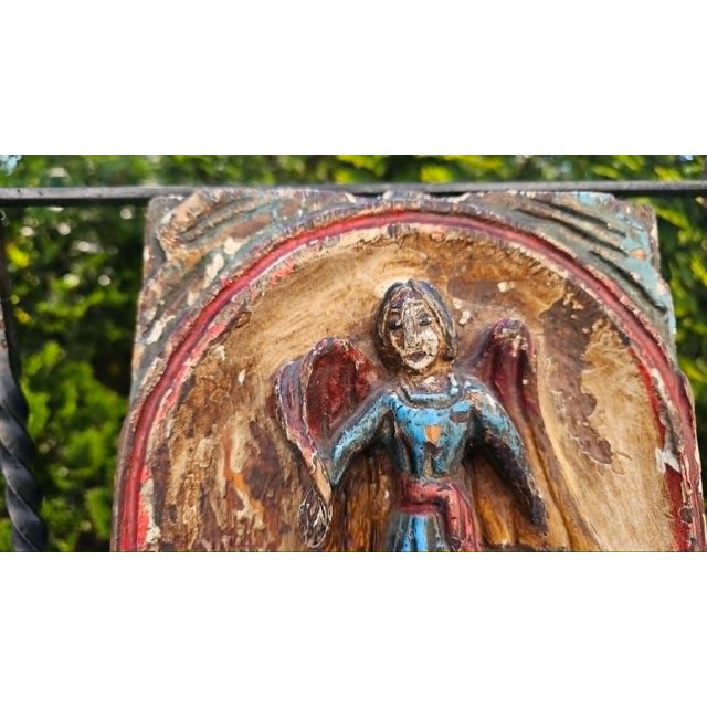 Art Deco Wooden Picture in Carved Bas-Relief with Guardian Angel, 1940s For Sale - Image 3 of 10