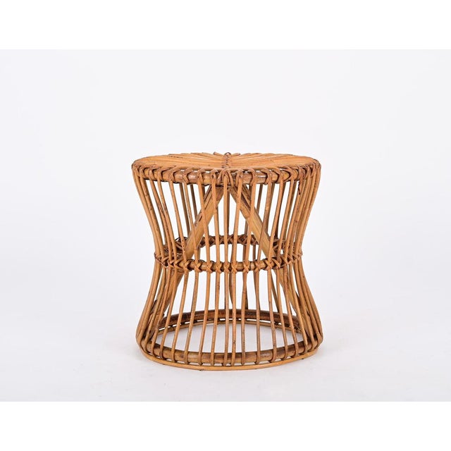 Mid-Century Modern Mid-Century French Riviera Stool in Rattan and Woven Wicker, 1960s For Sale - Image 3 of 12