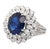1990s Certified 7.15 Carat Vivid Blue Sapphire & Diamond Sunburst Vintage French Ring, Size 6.5 For Sale - Image 4 of 10
