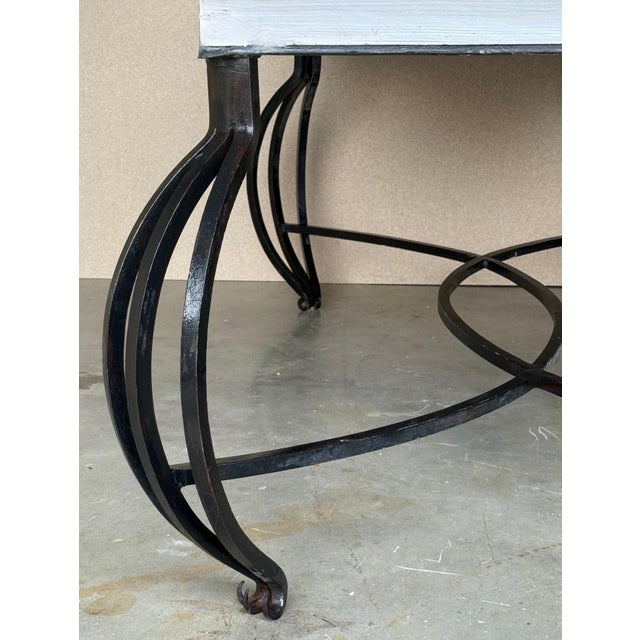 White Early 20th Century Dining Table with Large White Wood top and Solid Forged Iron Curved Legs For Sale - Image 8 of 18