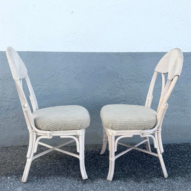Late 20th Century Boho Chic Sculpted Pencil Reed Leaf Back Rattan Dining Chairs - Set of 4 For Sale - Image 5 of 10