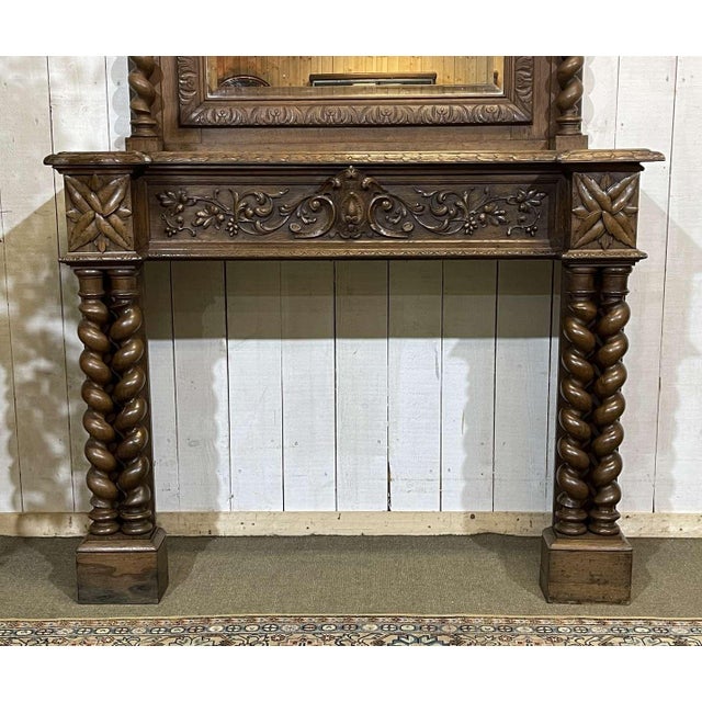Early 20th Century Louis XIII Oak Fireplace and Overmantel For Sale - Image 6 of 14