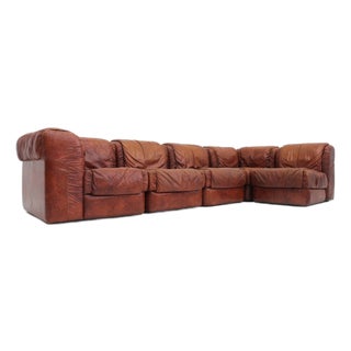 Vintage Seven Modular Sofa in Cognac Leather from Salotti, Italy, 1970s, Set of 5 For Sale