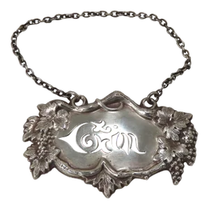 Antique American Sterling Silver Gin Liquor Decanter Label by Reed & Barton