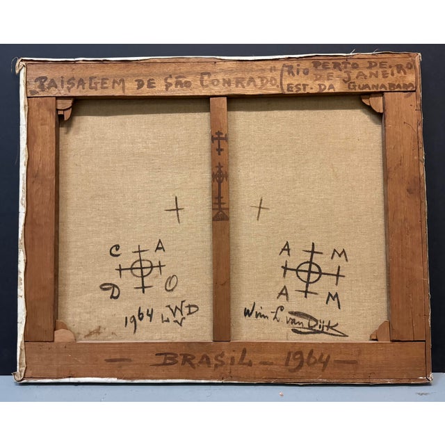 Pair 1960s Mid-Century Rio De Janeiro Landscapes (2) by Willem v. Dyk, Framed For Sale - Image 10 of 10