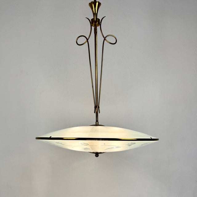 Mid-Century Modern Italian UFO Pendant Light by Pietro Chiesa for Fontana Arte, 1950s For Sale - Image 3 of 8