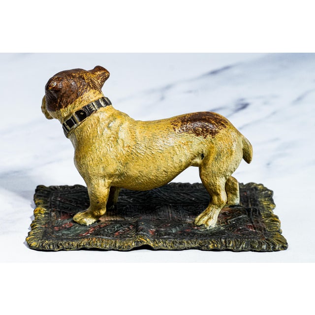 Cream English Bulldog Figurine Antique Cold Painted Metal Dog Rug Statue Sculpture For Sale - Image 8 of 13