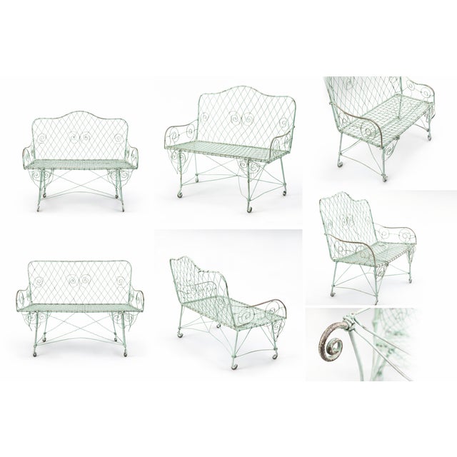 Victorian Vintage Wrought Iron Garden Loveseat – Mint Green Patina, Victorian Style For Sale - Image 3 of 7