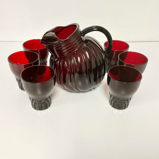 Art Deco Early 20th C Antique Art Deco Boho Chic Ruby Red Glassware Set - 7 Pieces. For Sale - Image 3 of 18