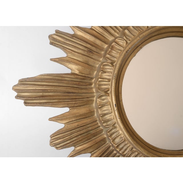 Italian Small Vintage Italian Faux Bois Gilded Sunburst Mirror For Sale - Image 3 of 7