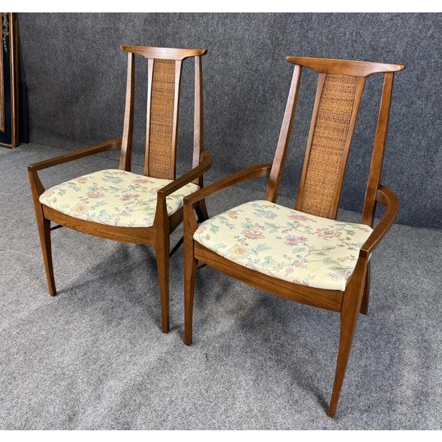 Mid-Century Modern Pair of Mid-Century Modern Walnut Cane-Back Arm Chairs For Sale - Image 3 of 13