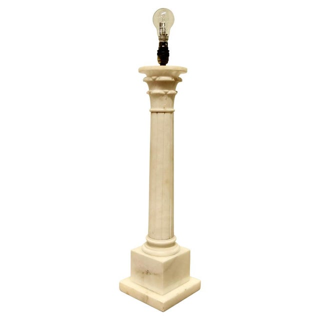 Large White Marble Corinthian Column Table Lamp, 1900s For Sale - Image 9 of 9