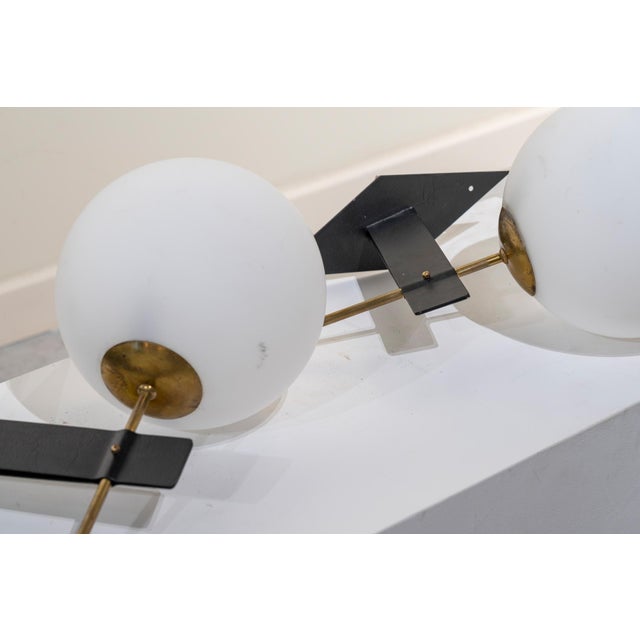 Mid-Century Modern French Wall Lights in Brass, Iron, and Opaline Glass, 1960s, Set of 2 For Sale - Image 3 of 6