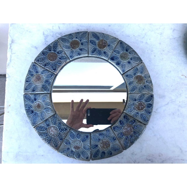 Glass Circa 1960 French Ceramic Tiles Floral Mirror For Sale - Image 7 of 7
