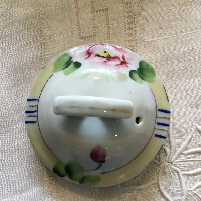 1910s Vintage Hand Painted Ceramic Tea Pot 2 Cups For Sale - Image 5 of 10