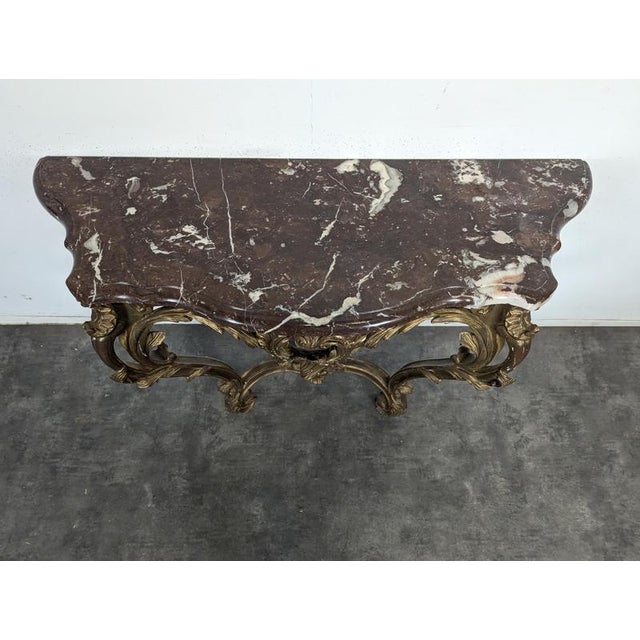 Louis XV Console in Carved Giltwood with Red Marble Top For Sale - Image 4 of 10