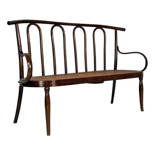 Italian Wood and Vienna Straw Bench, 1970s For Sale