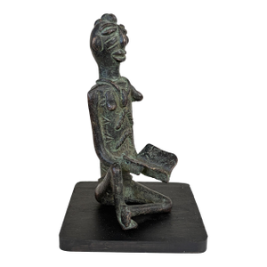 Vintage Benin Bronze of a Seated Female Nigeria African 6.25" H W/Stand
