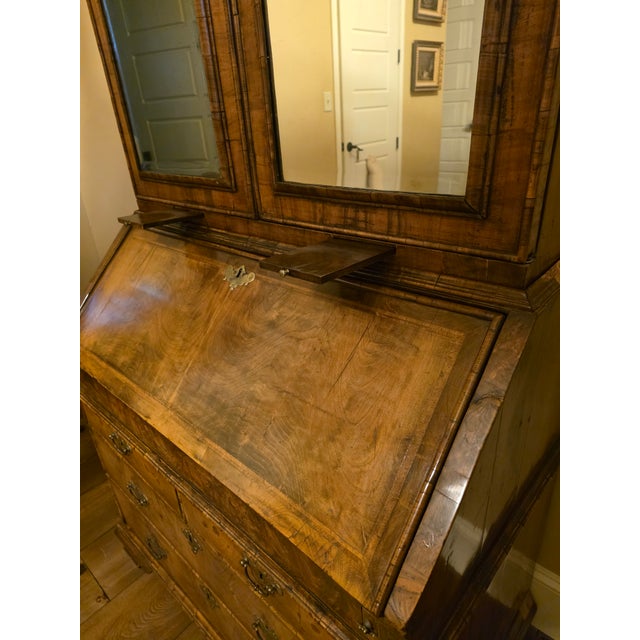Queen Anne Double Domed Burr Walnut Bureau Bookcase Secretary For Sale - Image 14 of 17