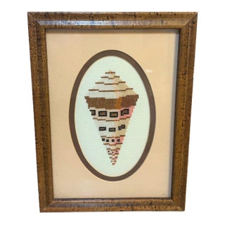 Framed Needlepoint Shell Textile Art For Sale