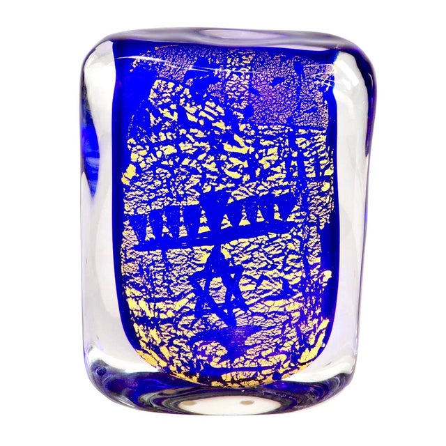 Blue Giancarlo Signoretto, Large Rare Signoretto Murano Glass Aventurine Menorah Italian Sculpture Judaica For Sale - Image 8 of 15