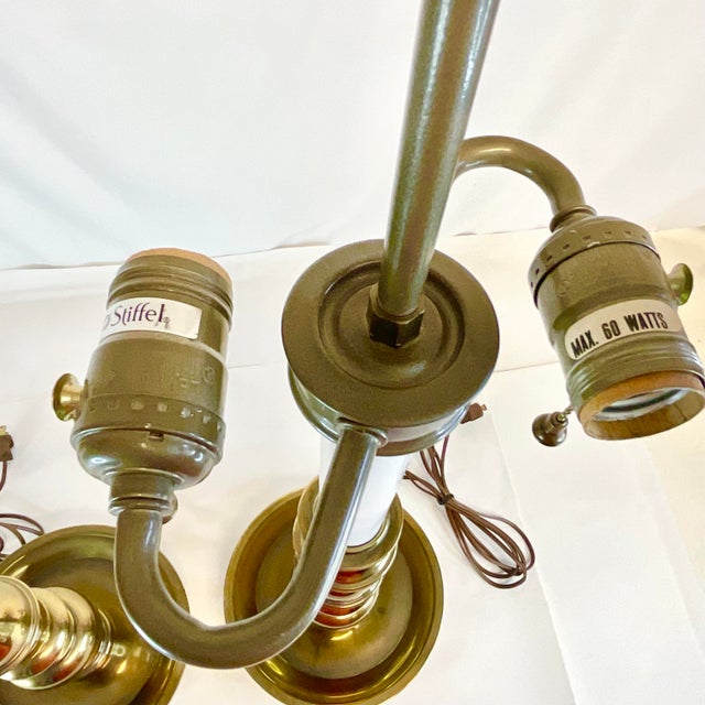 Brass 1970s Hollywood Regency Boho Chic Stiffel Brass Candle Stick Style Table Lamps - A Pair, Dual Sockets For Sale - Image 8 of 12