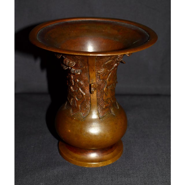Late 19th Century Antique Japanese Bronze Vase With Figural and Landsape Motif For Sale - Image 5 of 14