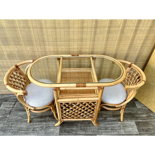 Boho Chic Coastal Style Rattan and Wicker Two Seat Breakfast /Dinette Set. Circa 1980s For Sale - Image 3 of 12