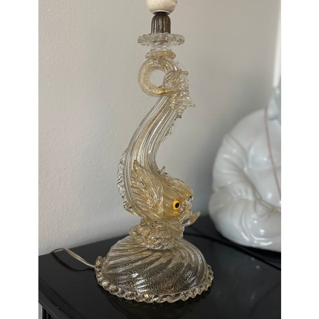 Metal Antique Golden Dolphin Murano Lamp Attributed to Barovier & Toso For Sale - Image 7 of 12