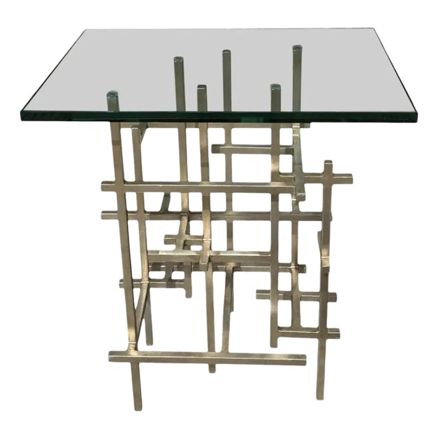 Modern Paul Ferrante Mondrian Silver Gilt Metal Side Table For Sale