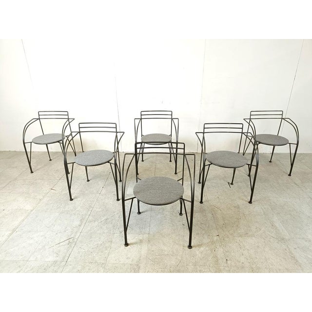 Vintage Italian Dining Chairs with Armrests, 1980s, Set of 6 For Sale - Image 4 of 10