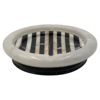 Black and White Marble Inlays Ashtray, 1970s For Sale