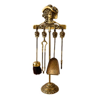 Vintage French Brass Fireplace Tools, Set of 5 For Sale