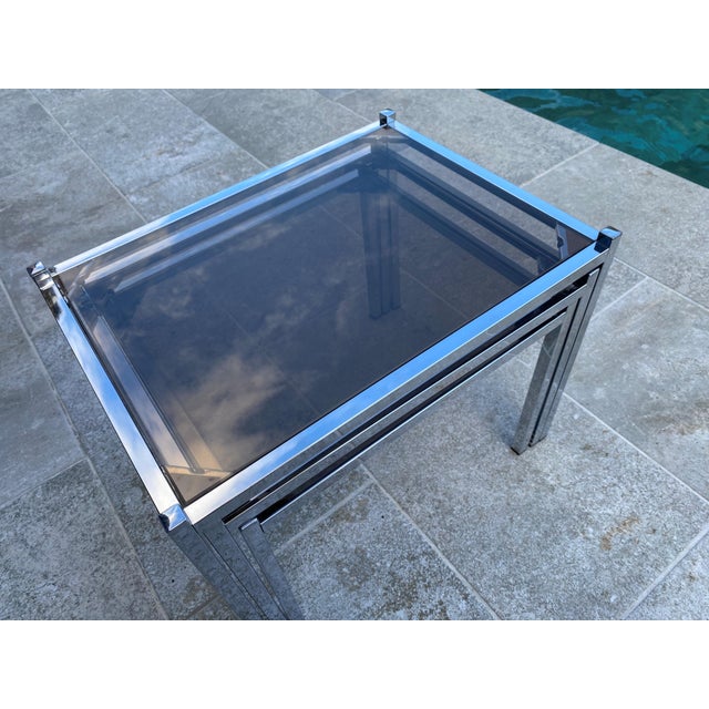 Silver Vintage Chrome and Glass Nesting Tables, 1970, Set of 3 For Sale - Image 8 of 18