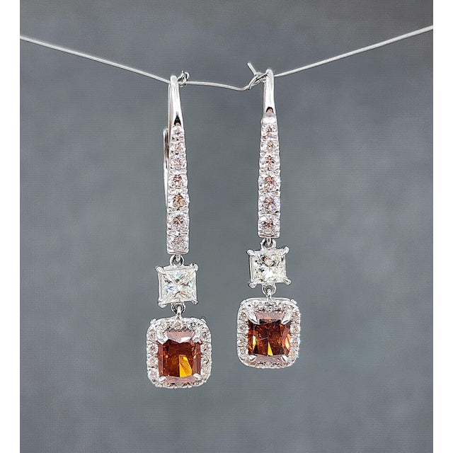 Modern 2.02 Ct Natural Fancy Orange & Diamond Dangle Earrings - 2 Pieces For Sale - Image 3 of 7