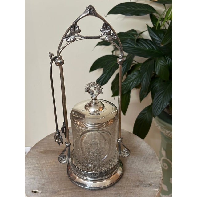 Antique Silver Plate Pickle Castor, Victorian Pressed Glass, Country Scenes, Quadruple Plate For Sale - Image 13 of 14