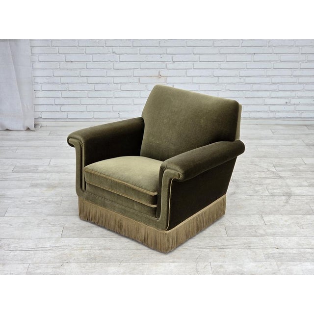 Danish Armchair in Green Furniture Velour, 1970s For Sale - Image 12 of 18