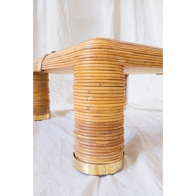 Bamboo and Brass Coffee Table with Ivory-Colored Top, 1970s For Sale - Image 3 of 5