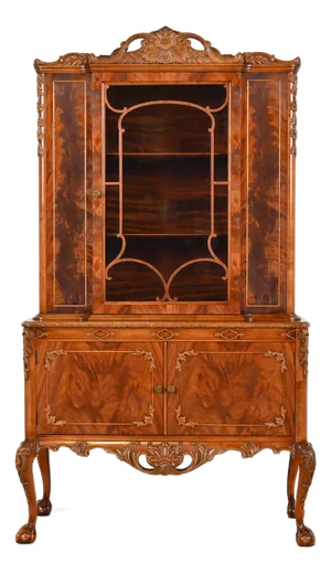 Romweber Chippendale Flame Mahogany Breakfront Bookcase Cabinet, Circa 1920s