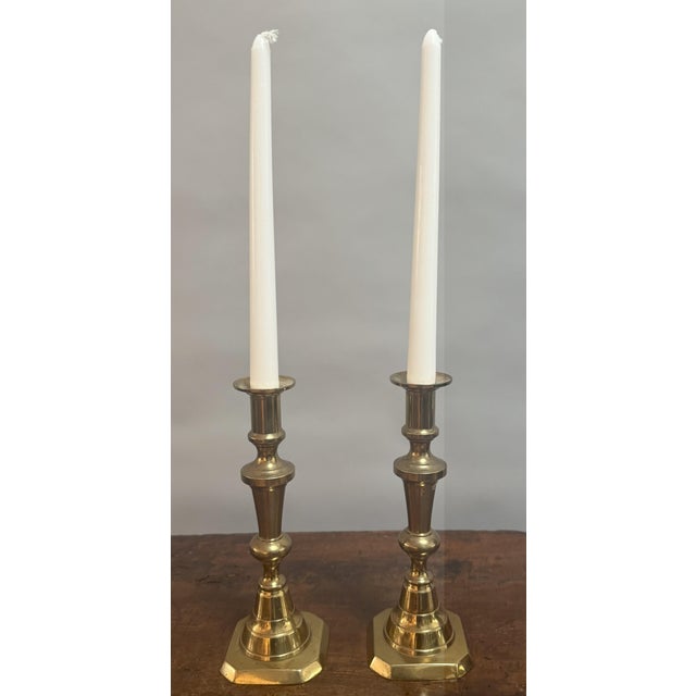 Pair of Mid-19th Century English Brass Candlesticks For Sale - Image 9 of 10